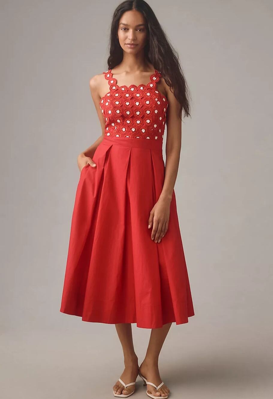 NWT Anthropologie Maeve Crochet Halter Poplin Midi Dress $228 SIZE 8 Red - Picture 1 of 5